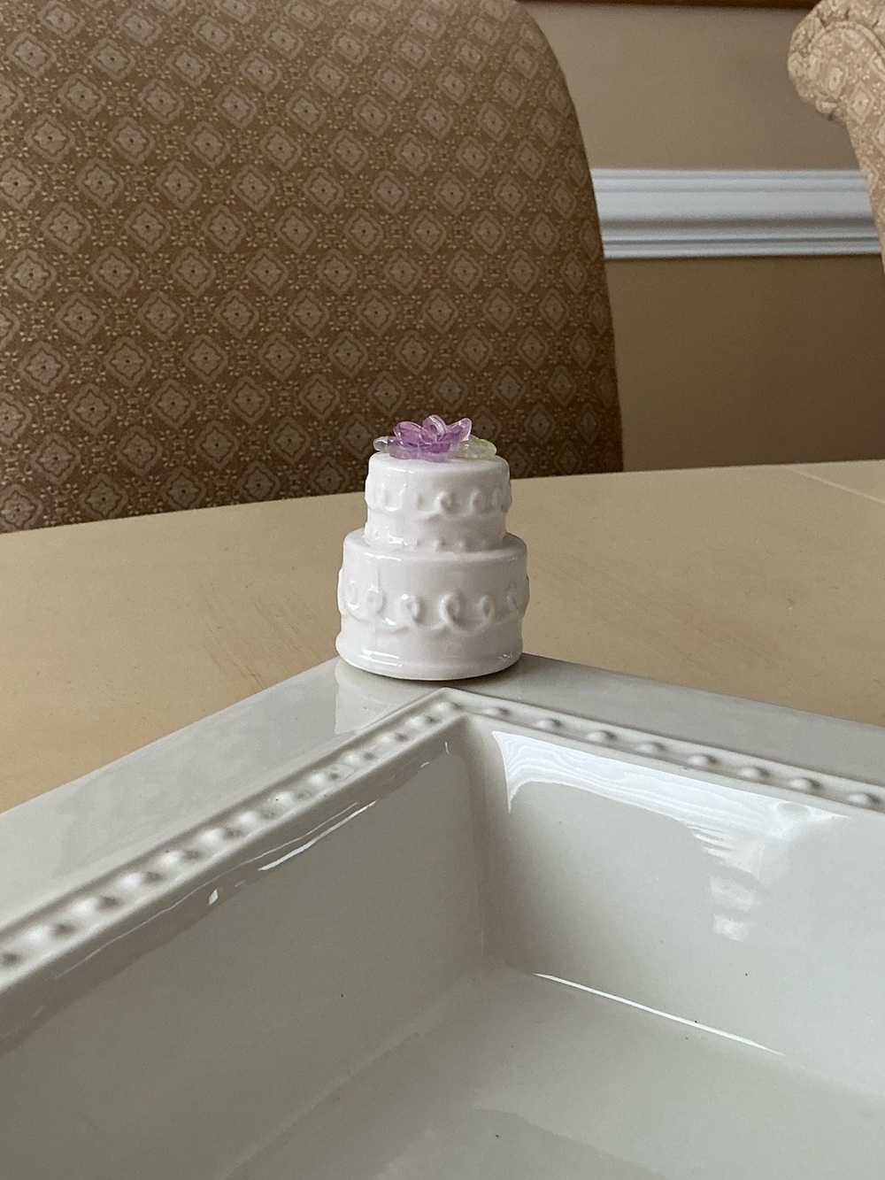 Wedding Cake With Purple Flower Topper Platter Decoration